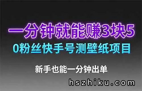 一分钟就能赚3块5，0粉丝快手号测壁纸项目，新手也能一分钟出单