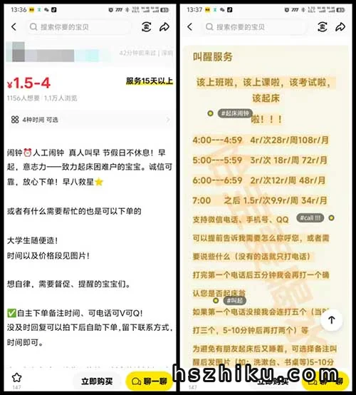 人工叫醒服务副业相关页面与内容展示2